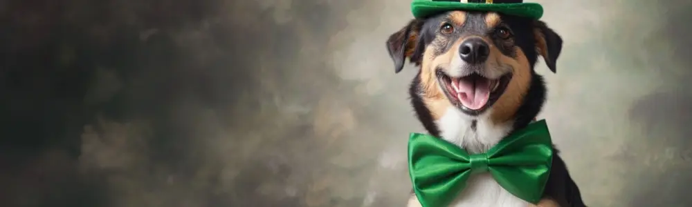 dog with a green hat and tie 
